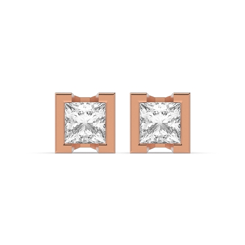 Tension Setting Princess Rose Gold Square Diamond Earrings