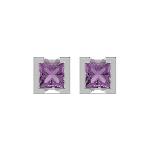 Tension Setting Princess Square Amethyst Diamond Earrings