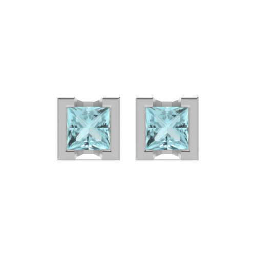 Tension Setting Princess forever Aquamarine Stud Diamond Jewellery