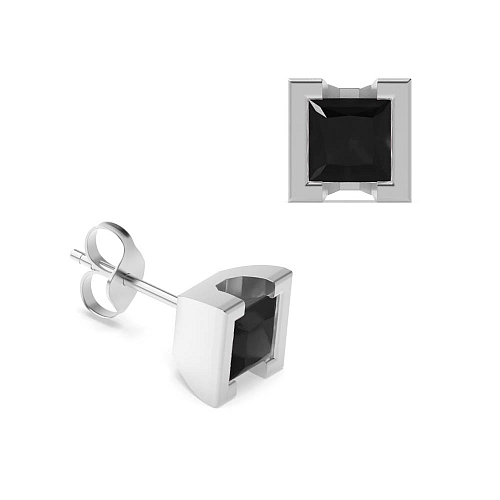 Tension Setting Princess Square Black Diamond Earrings