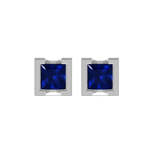 Tension Setting Princess Square Blue Sapphire Diamond Earrings