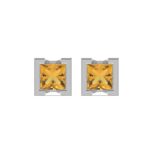 Tension Setting Princess Square Citrine Stud Diamond Earrings