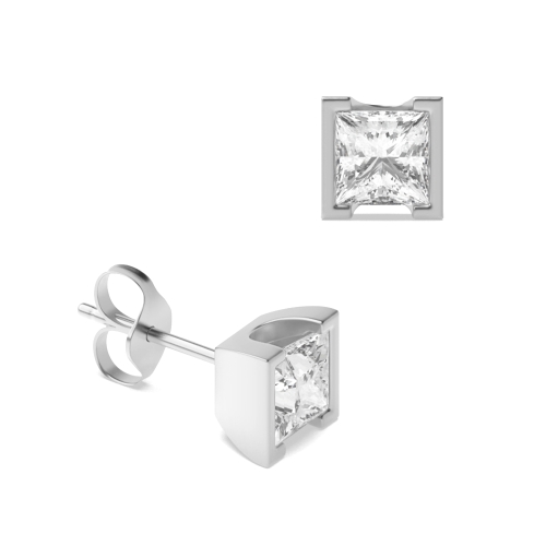 Tension Setting Princess Silver square Stud Earrings