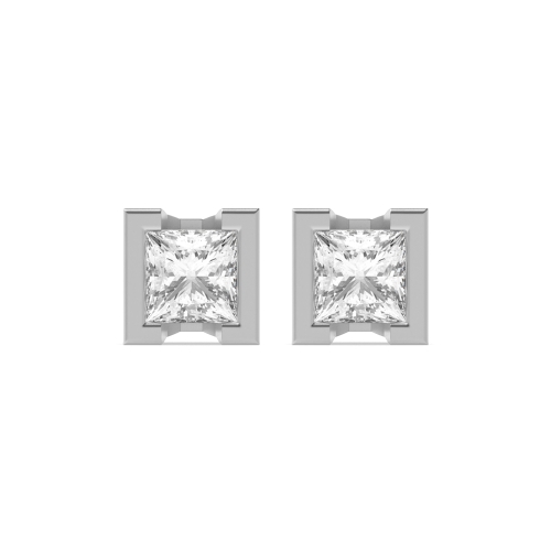 Tension Setting Princess Platinum square Stud Earrings