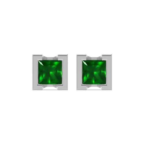 Tension Setting Princess Square Emerald Diamond Earrings