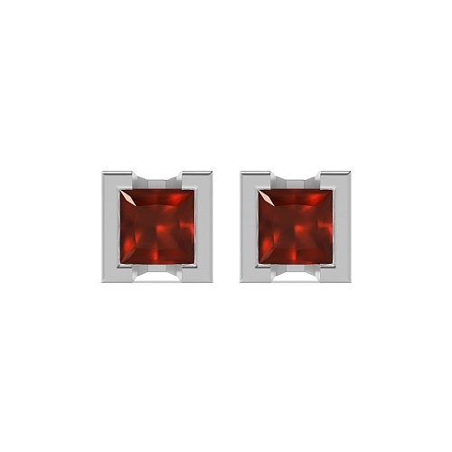 Tension Setting Princess Square Garnet Diamond Earrings