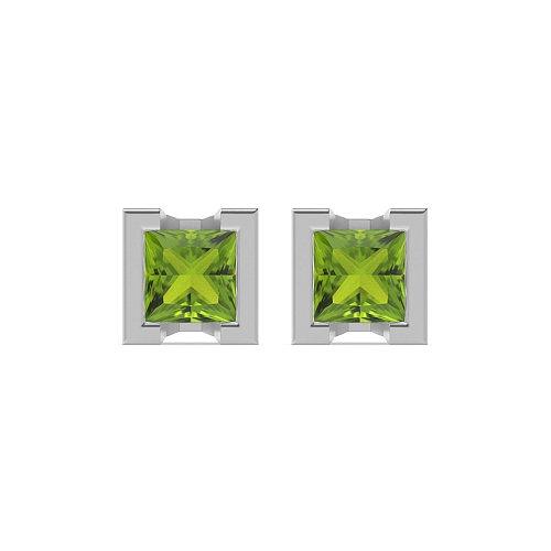 Tension Setting Princess Square Peridot Diamond Earrings