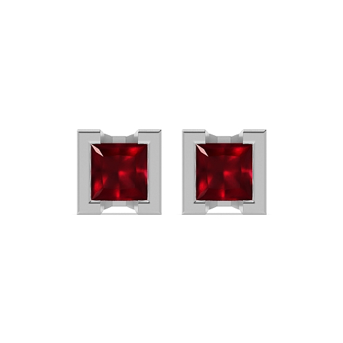 Tension Setting Princess Square Ruby Diamond Earrings