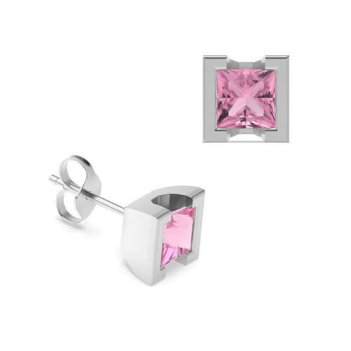 Tension Setting Princess Square Tourmaline Diamond Earrings