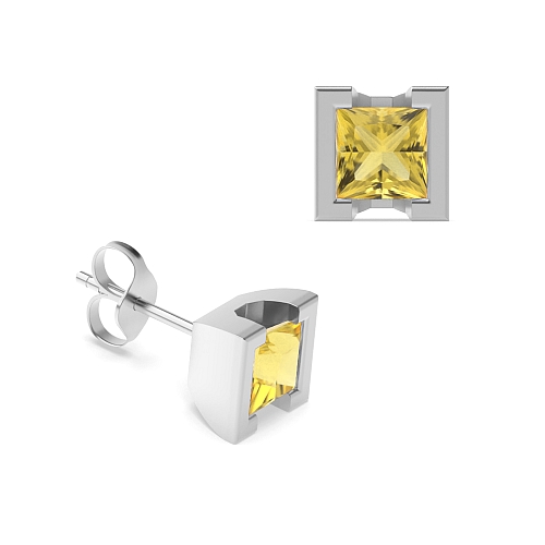 Tension Setting Princess Square Topaz Diamond Earrings