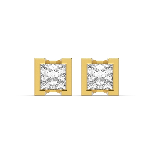 Tension Setting Princess Yellow Gold Square Diamond Earrings