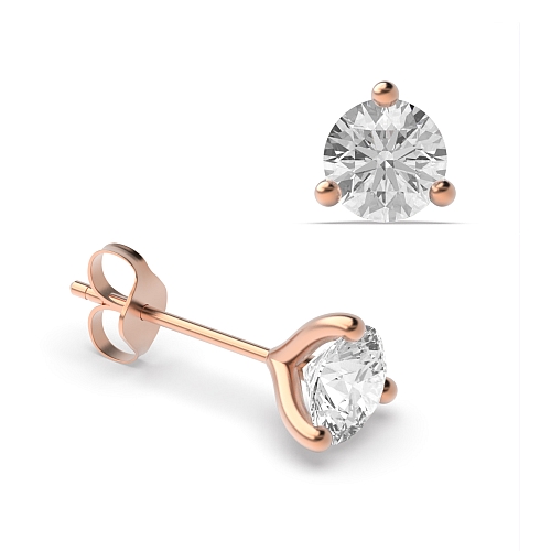 3 Prong Round Rose Gold Open set Stud Diamond Earrings