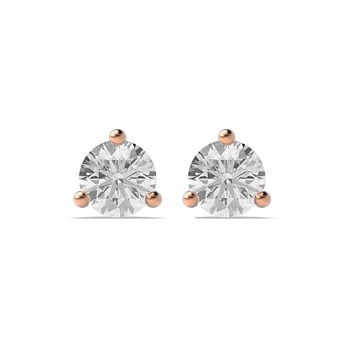 3 Prong Round Rose Gold Open set Stud Diamond Earrings