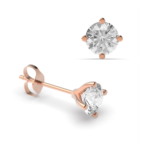4 Prong Round Rose Gold Stud Diamond Earrings