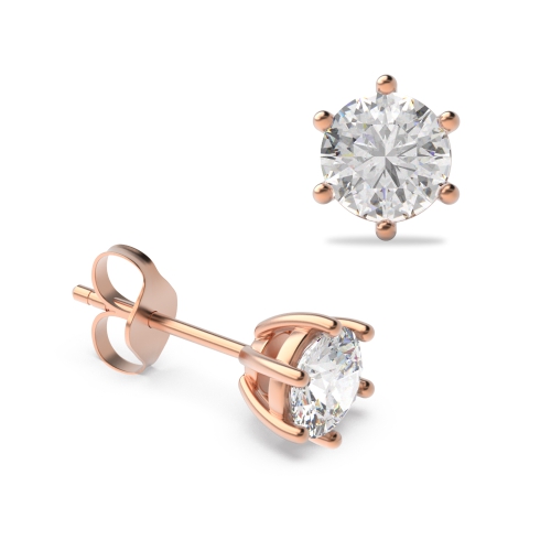 6 Prong Rose Gold Stud Diamond Earrings