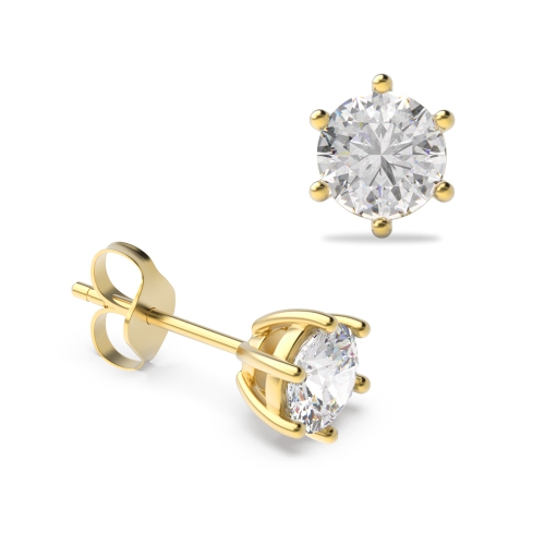 6 Prong Yellow Gold Stud Diamond Earrings