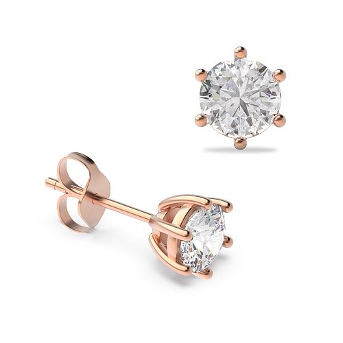 6 Prong Rose Gold flower styled Diamond Earrings