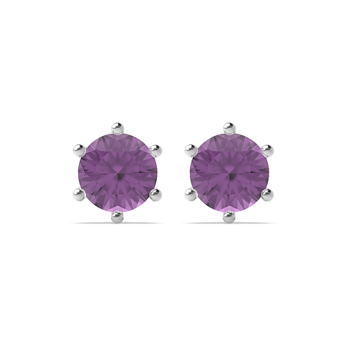 6 Prong flower styled Amethyst Diamond Earrings