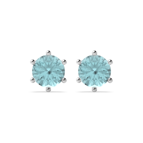 6 Prong flower styled Aquamarine Stud Diamond Earrings