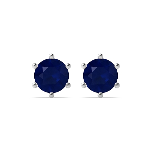 6 Prong flower styled Blue Sapphire Diamond Earrings