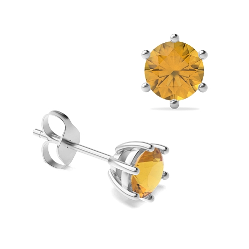 6 Prong flower styled Citrine Stud Diamond Earrings