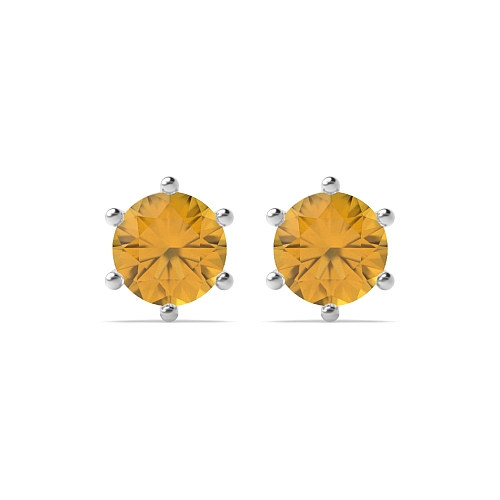 6 Prong flower styled Citrine Stud Diamond Earrings