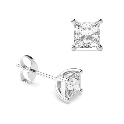 6 Prong Princess flower styled Diamond Earrings