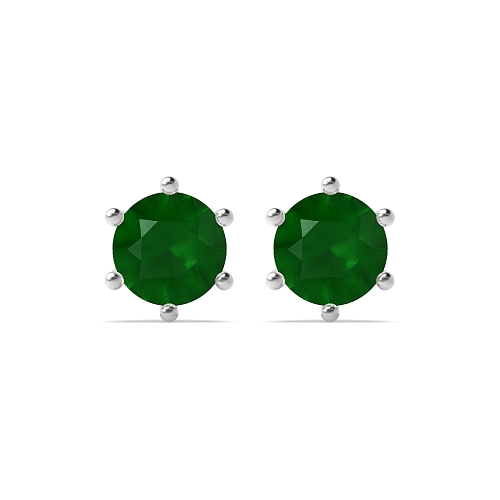 6 Prong flower styled Emerald Diamond Earrings