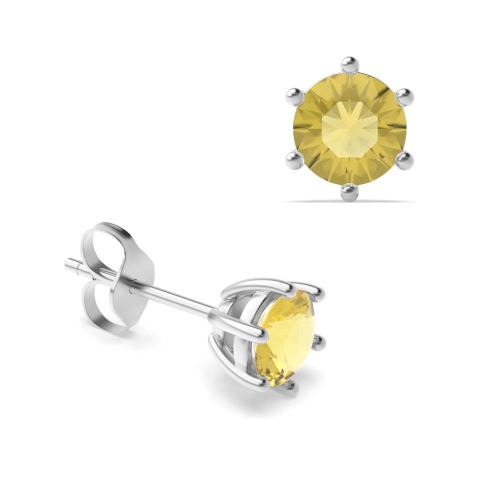 6-Claw White Gold Round Diamond Birthstone Stud Earring