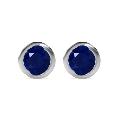 Bezel Setting Round Tiny Blue Sapphire Stud Earrings