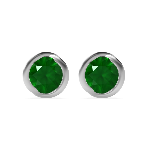 Bezel Setting Round Tiny Emerald Stud Earrings