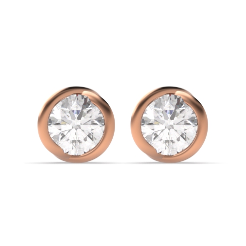 Bezel Setting Round Rose Gold Stud Earrings