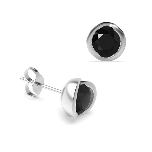Bezel Setting Round Rose shaped Black Diamond Earrings