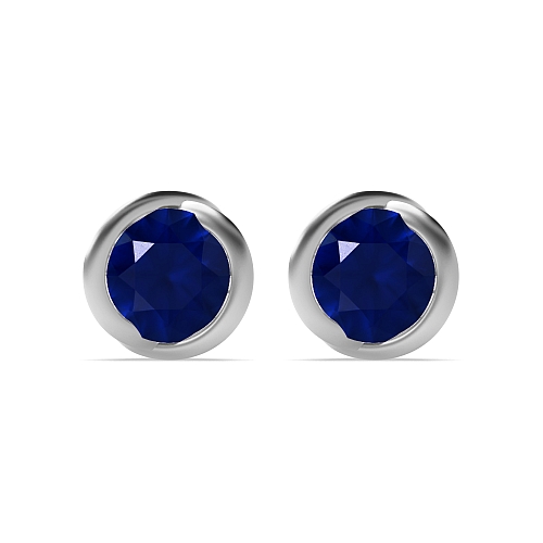 Bezel Setting Round Rose shaped Blue Sapphire Diamond Earrings