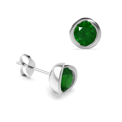 Bezel Setting Round Rose shaped Emerald Diamond Earrings
