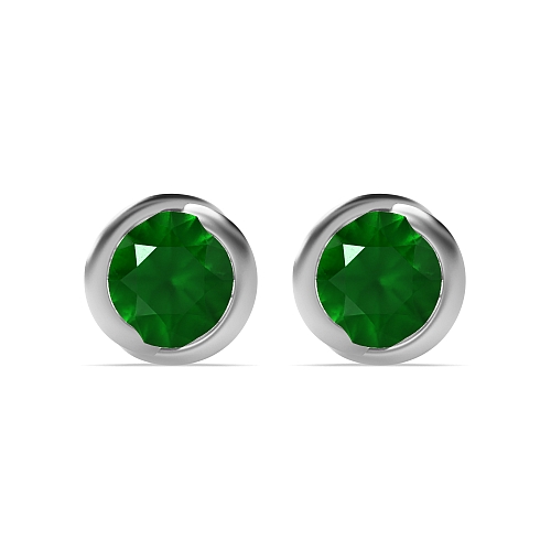 Bezel Setting Round Rose shaped Emerald Diamond Earrings