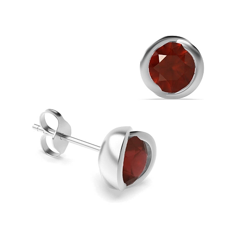 Bezel Setting Round Rose shaped Garnet Diamond Earrings