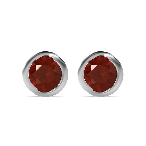 Bezel Setting Round Rose shaped Garnet Diamond Earrings