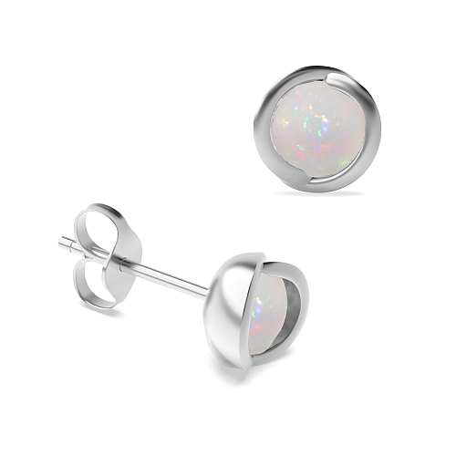 Bezel Setting Round Rose shaped Opal Diamond Earrings