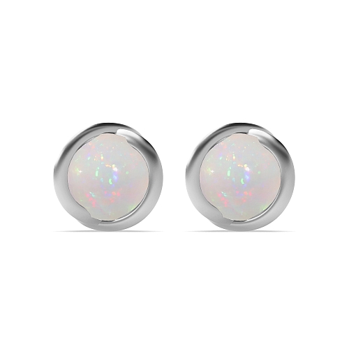 Bezel Setting Round Rose shaped Opal Diamond Earrings