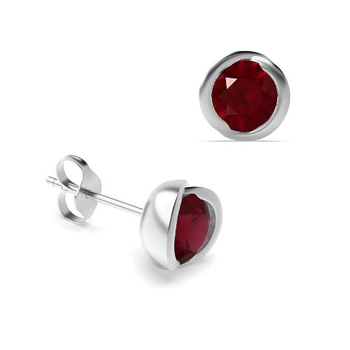 Bezel Setting Round Rose shaped Ruby Diamond Earrings
