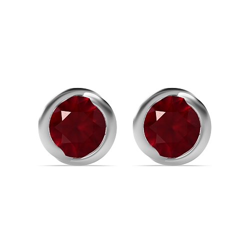 Bezel Setting Round Rose shaped Ruby Diamond Earrings