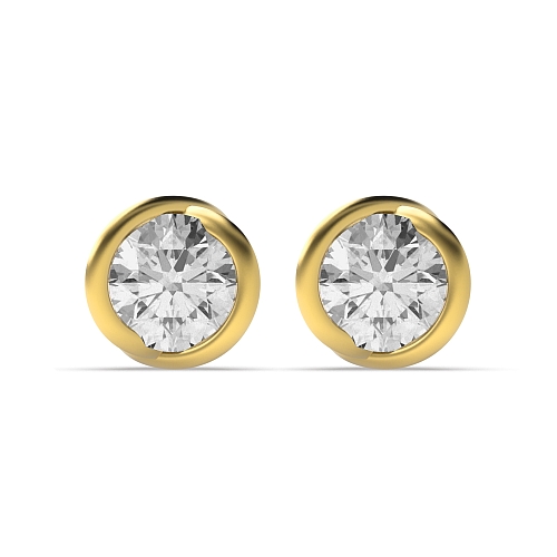 Bezel Setting Round Yellow Gold Rose shaped Diamond Earrings