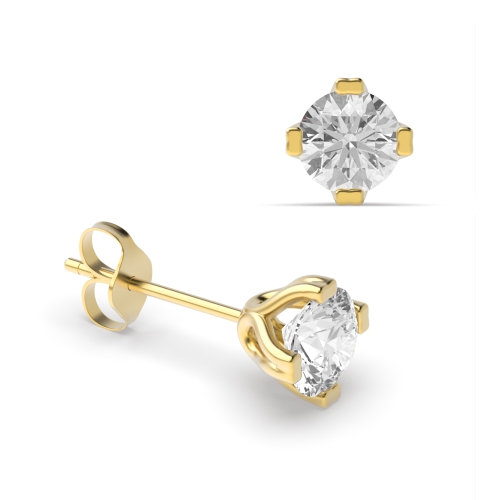 4 Prong Round Yellow Gold Double Claw Diamond Earrings