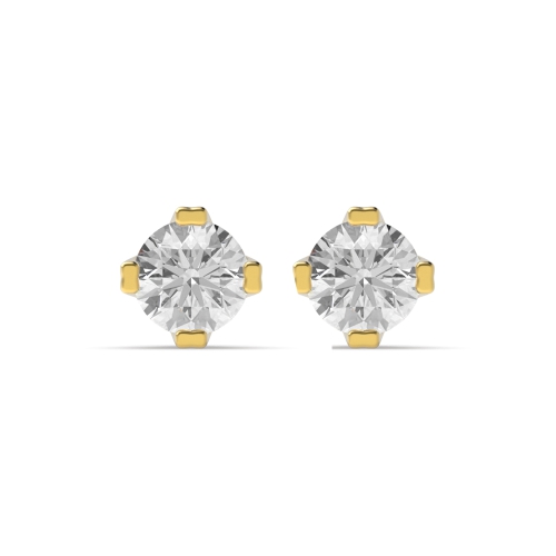 4 Prong Round Yellow Gold Double Claw Diamond Earrings