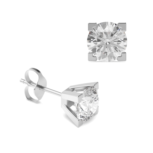 4 Prong Round boxed shaped square claw Diamond Earrings