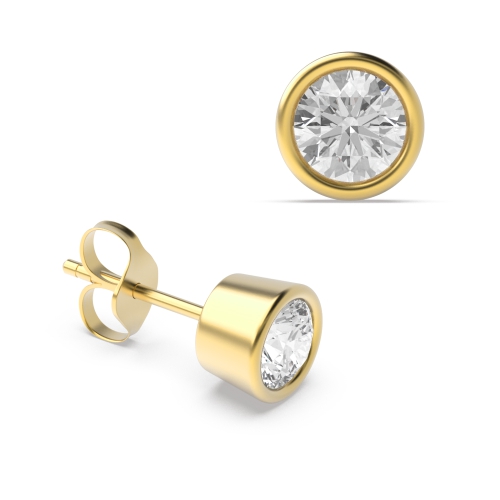 Bezel Set Rose, Yellow or White Gold Diamond Stud Earrings