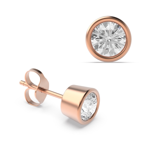 Bezel Setting Round Rose Gold Stud Earrings