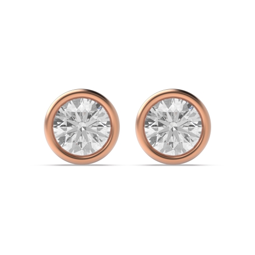 Bezel Setting Round Rose Gold Stud Earrings