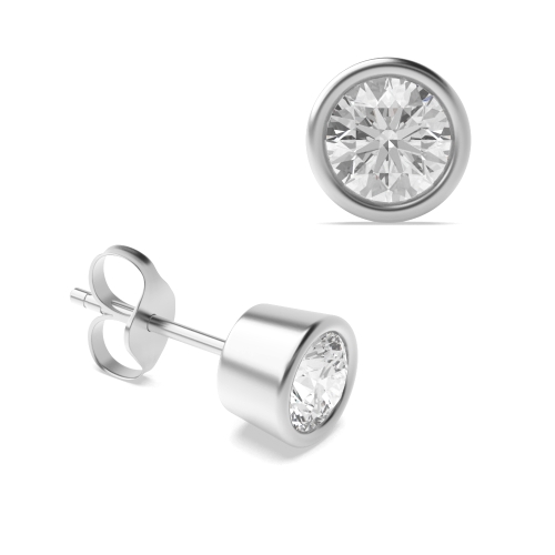 Bezel Setting Round Silver Solid tapered Diamond Earrings